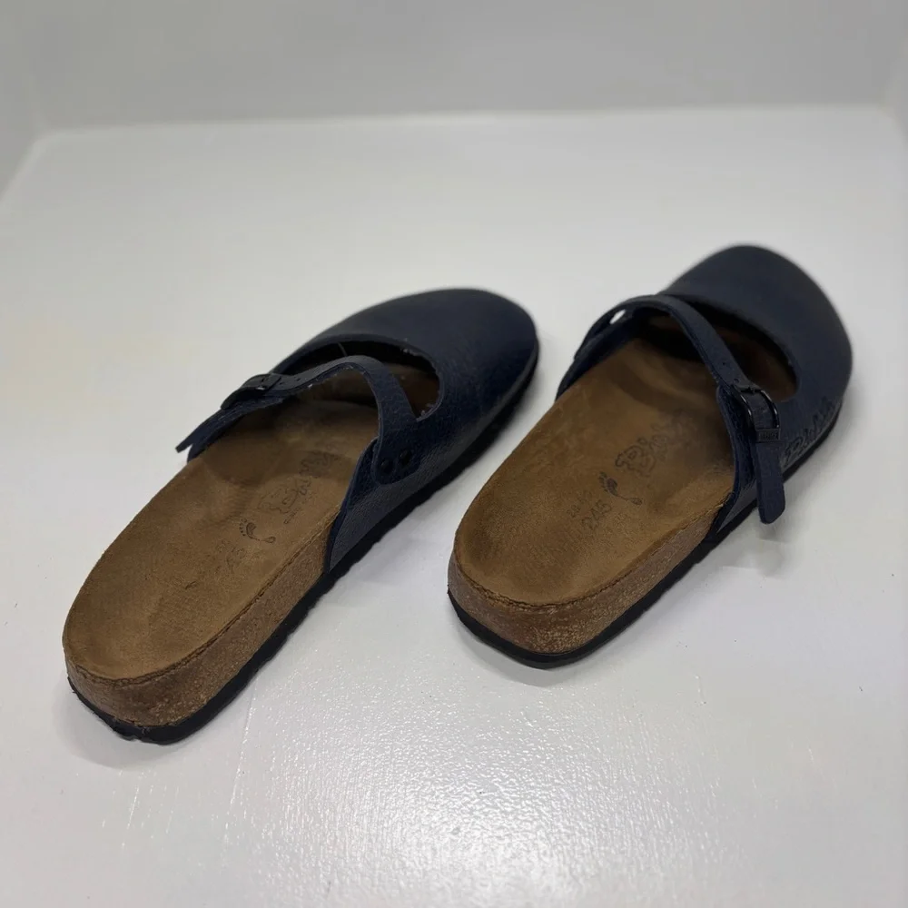 Birkenstock Mary Blue Leather Clogs Women’s 38 US 7 Narrow Strap Buckle - Picture 5 of 11